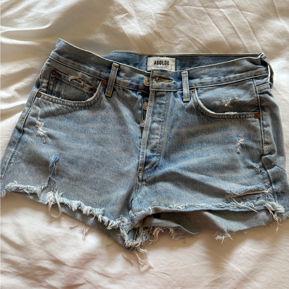 Agolde Women's Frayed Jean Shorts - Light Blue
